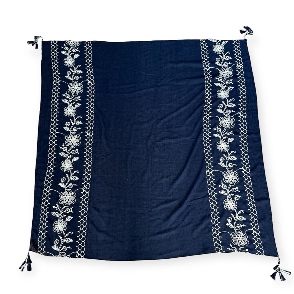 Do Everything In Love Floral Embroidered Tassel Square Scarf